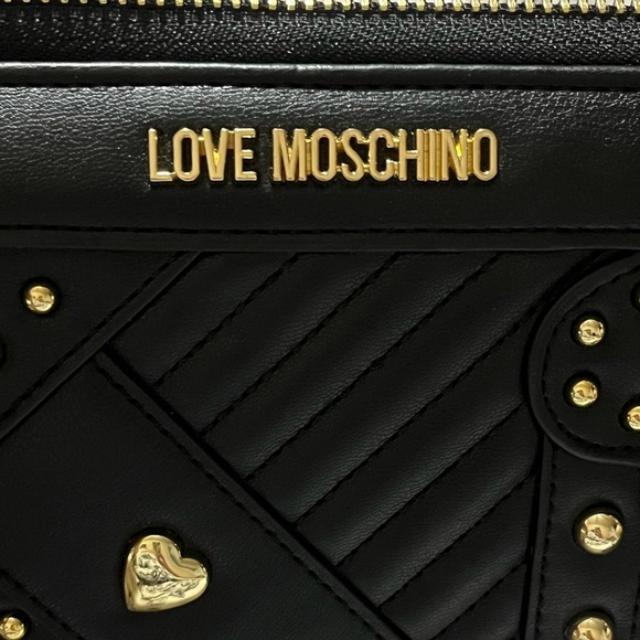 LOVE MOSCHINO Black Studded Zip-Around Clutch Wallet Crossbody, NWT - Picture 5 of 7